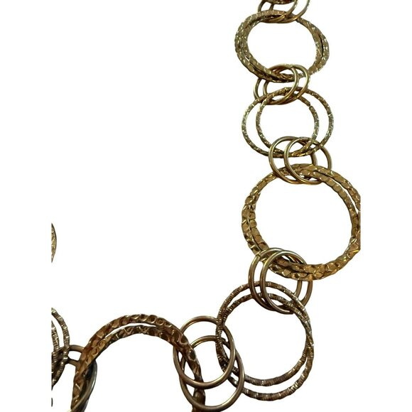 Vintage Chunky Gold-Tone Hammered Circle Link Chain Necklace 32 Inches Long - Picture 2 of 5